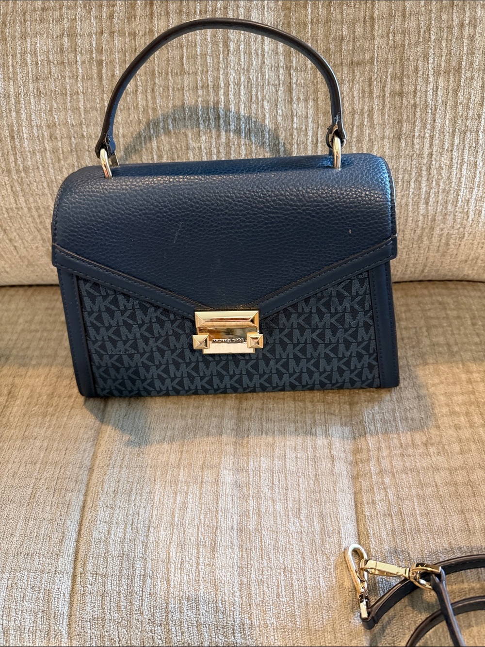 Michael Kors Navy and Gold Top-Handle crossbody 11 by 7